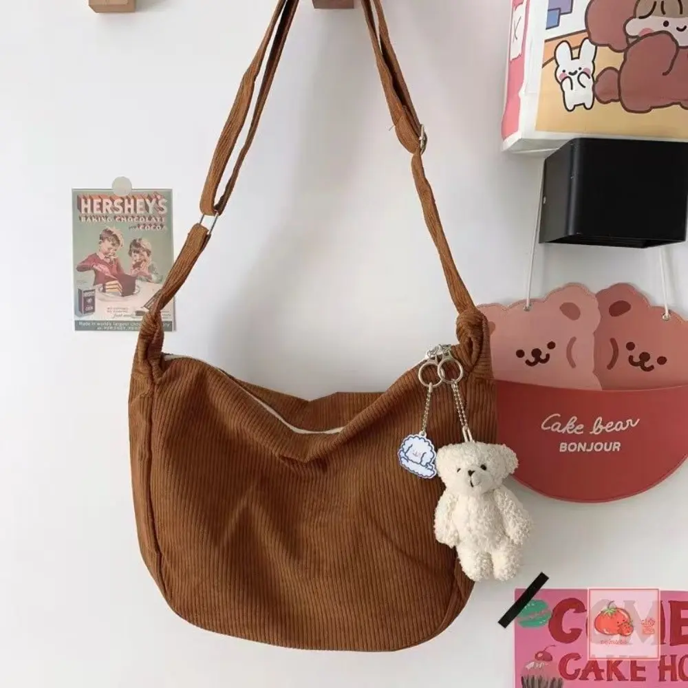 Solid Color Corduroy Crossbody Bag Fashion Korean Casual Shoulder Bag Large Capacity Casual Style Handbag Women Tote Bag