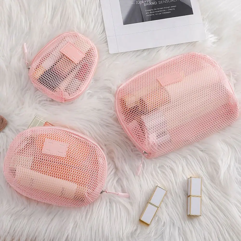 Casual Nylon Cosmetic Bag With Zipper Hand-held Mesh Makeup Bags Multipurpose Mesh Storage Pouch Women