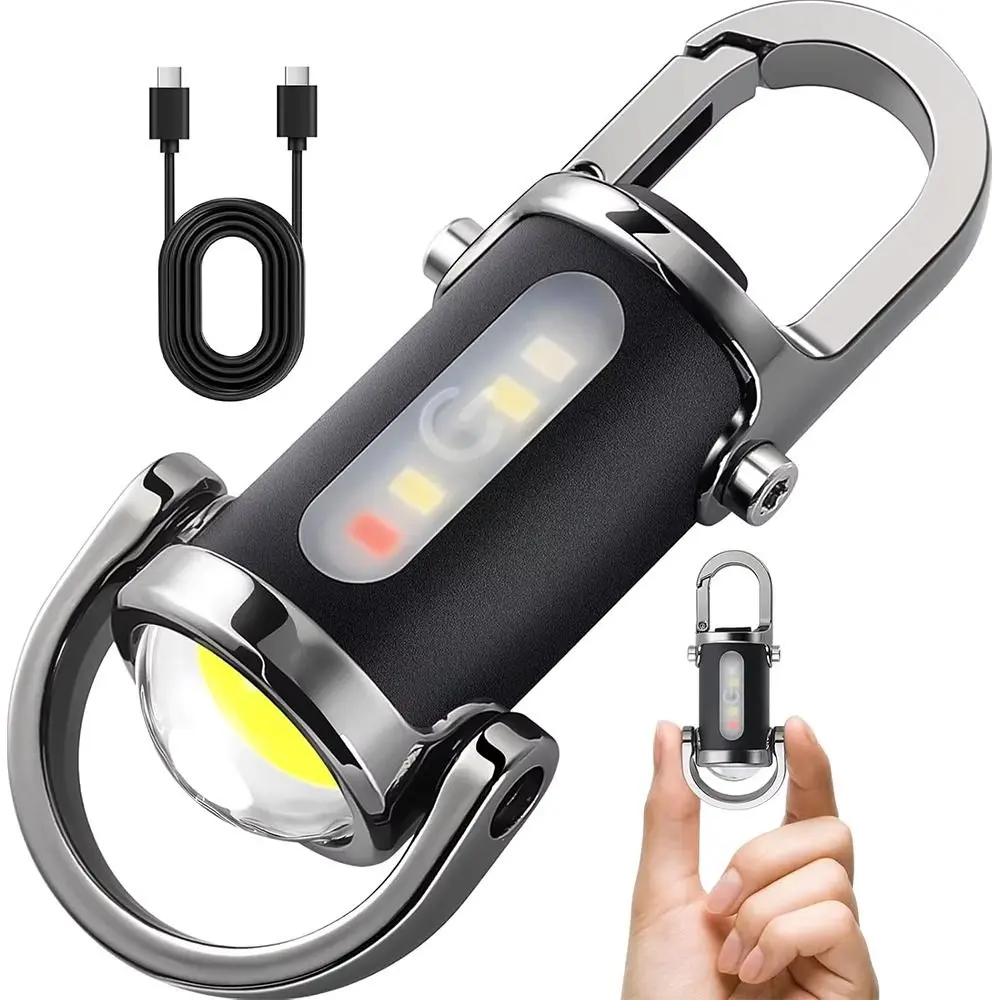 Portable Mini LED COB Flashlight USB Rechargeable Torch Keychain Lamp Pocket Outdoor Camping Working Lantern with Red&Blue Ligh