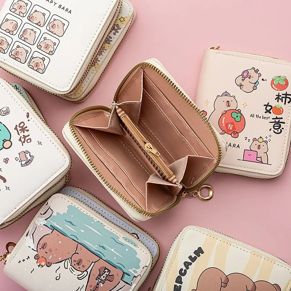 Vintage Capybara Money Coin Purse Zipper Credit Card Holoder PU Leather Wallet INS Style Money Bag for Girls Students Gift