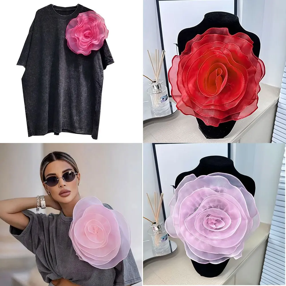 27CM 3D Organza Fabric Artificial Rose Flowers Patch Chest Flower Wedding Dress Neck Decoration DIY Sewing Applique