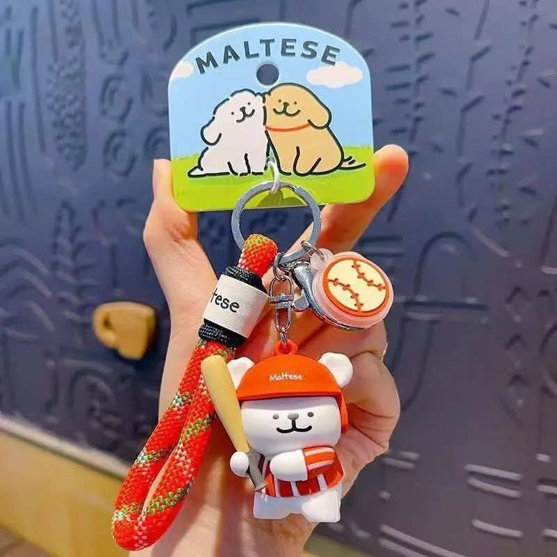 Maltese Creativity Sports Model Cartoon Doll Backpack Decor Keychain Bag Pendants Cute Doggy Keyring Accessories Birthday Gifts