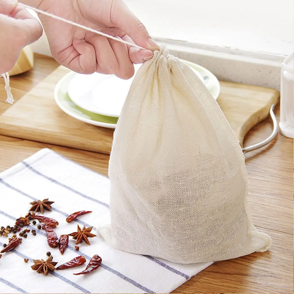 Reusable Cotton Food Filter Mesh Bag Strainer Mesh Nut Milk Bean Muslin Soup Filter Supplies Wine Strainer Slag Bags