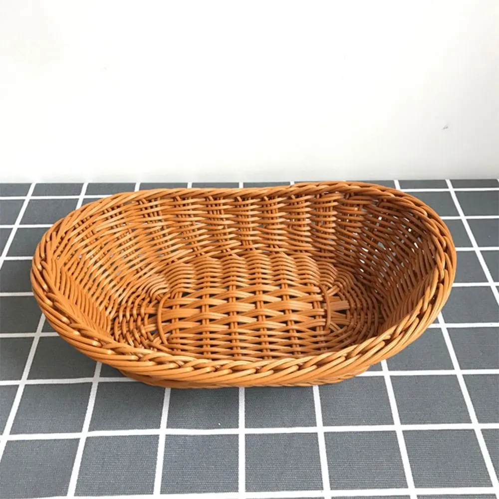 Imitate Rattan Kitchen Storage Basket Creative Brown Oval Bread Tray Living Room Vegetable Fruit Flower Organization Box