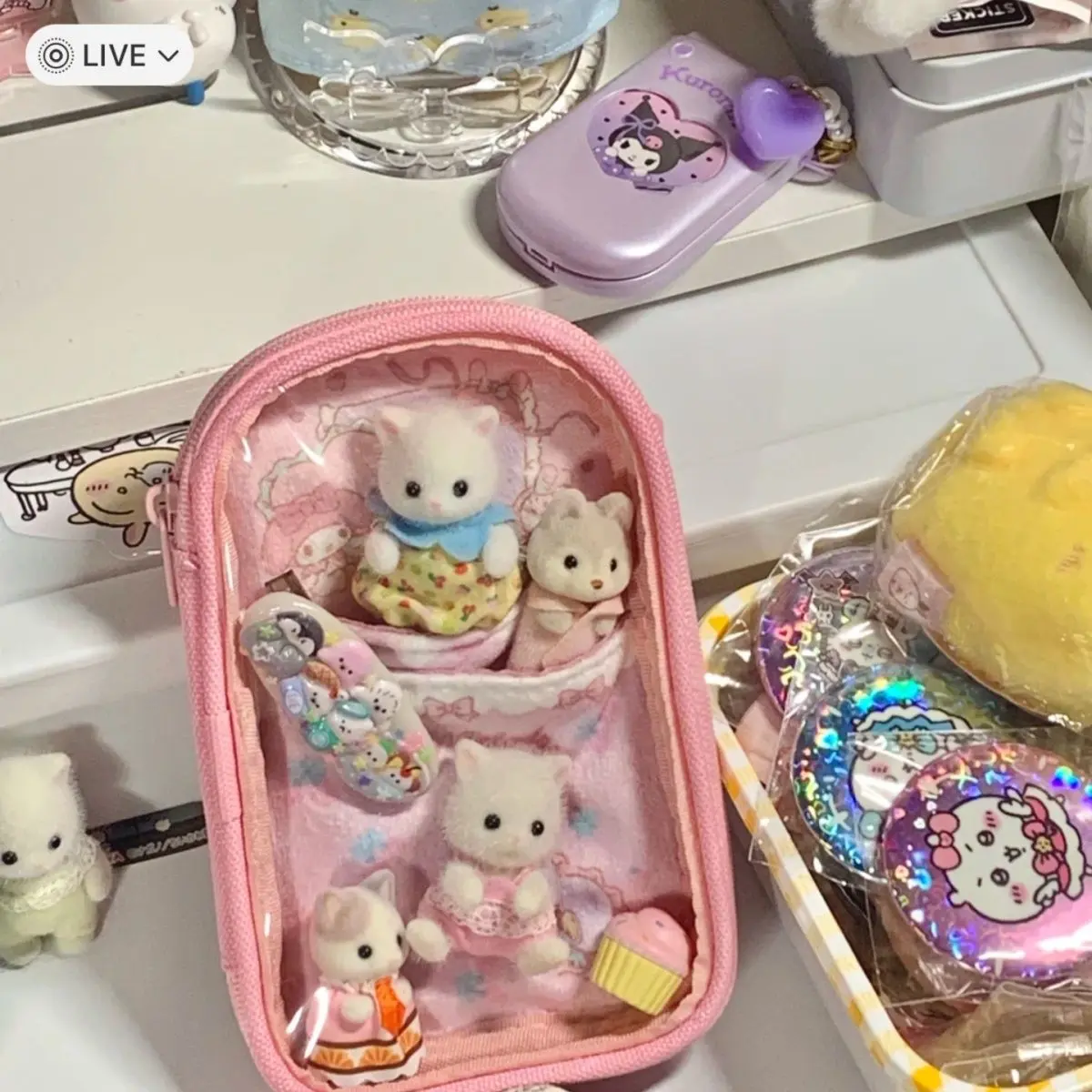 Sanrio Kuromi Melody Cartoon Storage Bag Headphone Protection Bag Portable Transparent Storage Bag With Keychain Cute Itabag Pen