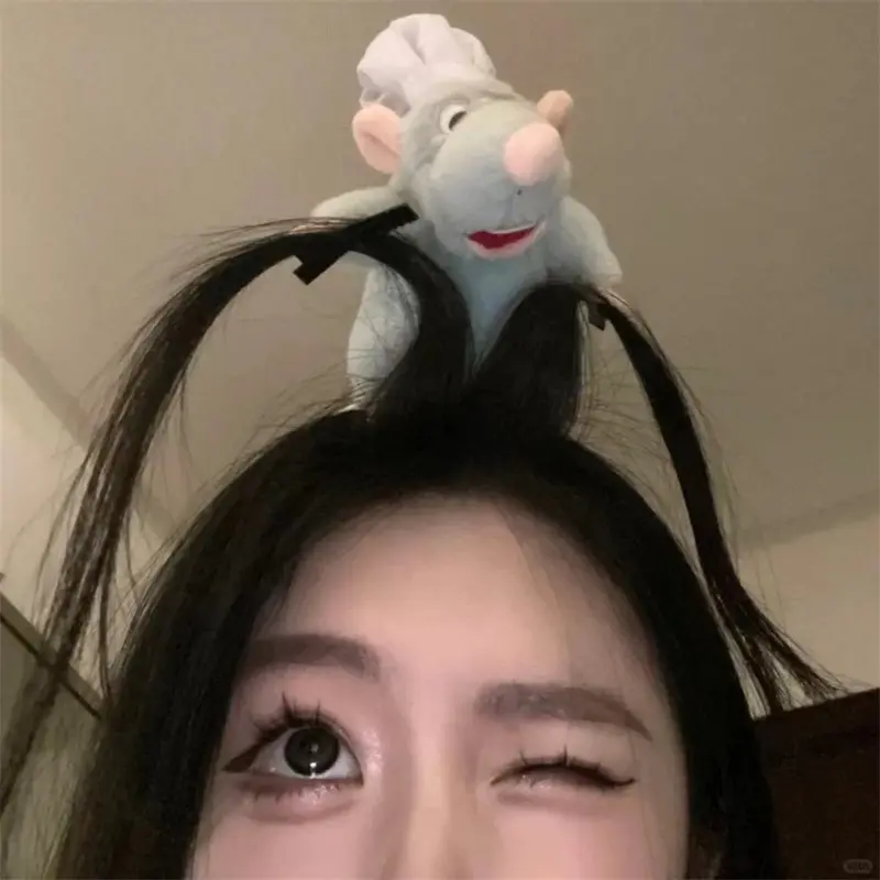 Disney Pixar Anime Ratatouille Hairband Kawaii Cartoon Plush Doll Headband Cute Remy Plush Doll Hairpin Headdress Couple Gift