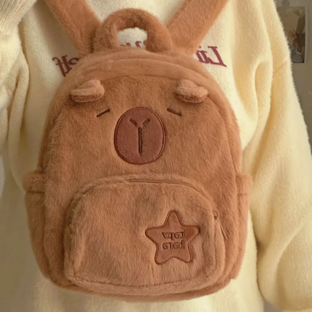 Kawaii Capybara Plush Backpack for Women Versatile Cartoon Funny Capibala Crossbody Bag aLrge Capacity Tote Bag