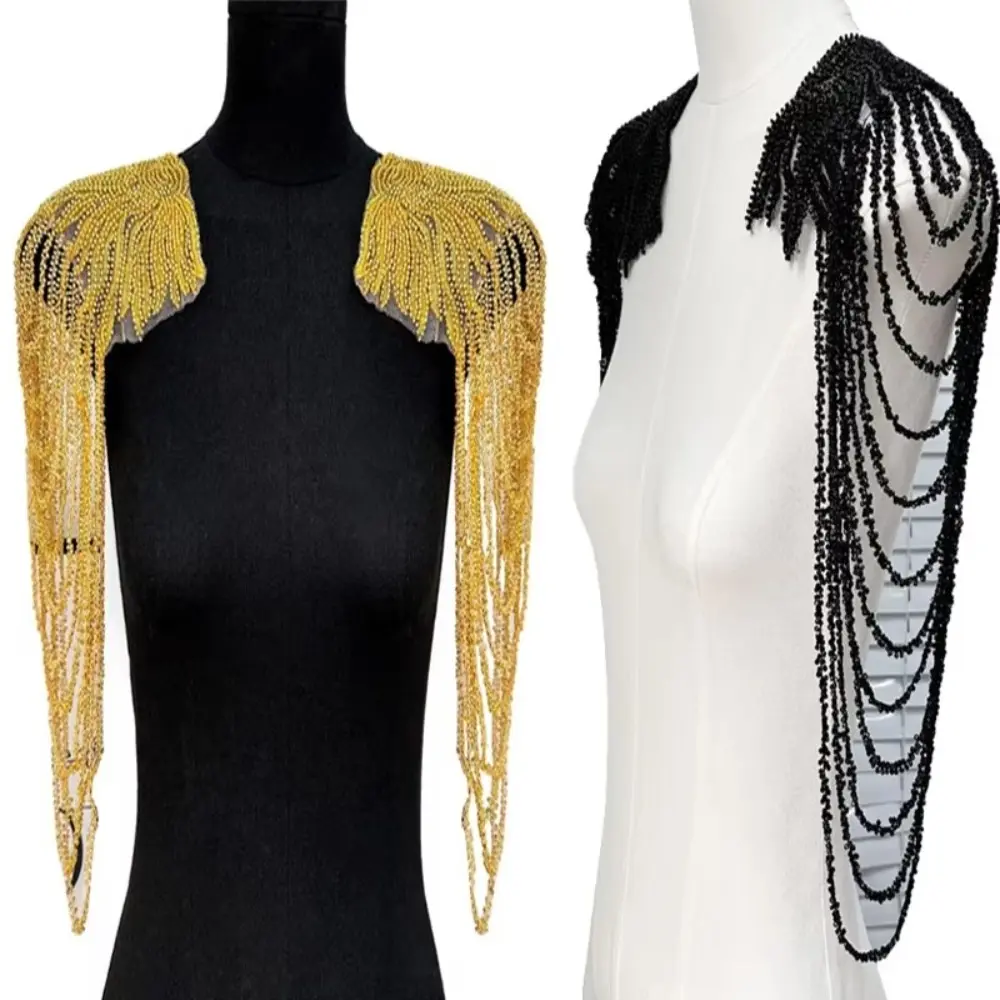 1PC Sequince Beaded Uniform Epaulets Men Women Cosplay Party Costume Accessories Shoulder Wrap Jewelry for Stage Performances