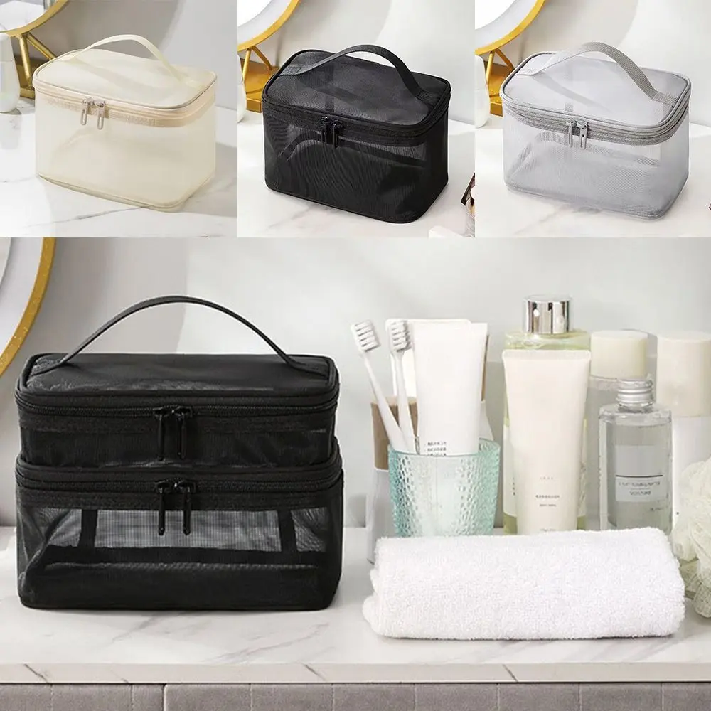Women's Portable Transparent Mesh Travel Cosmetic Bag Large Capacity 1/2/3 layer Toiletry Bag Storage Makeup Case