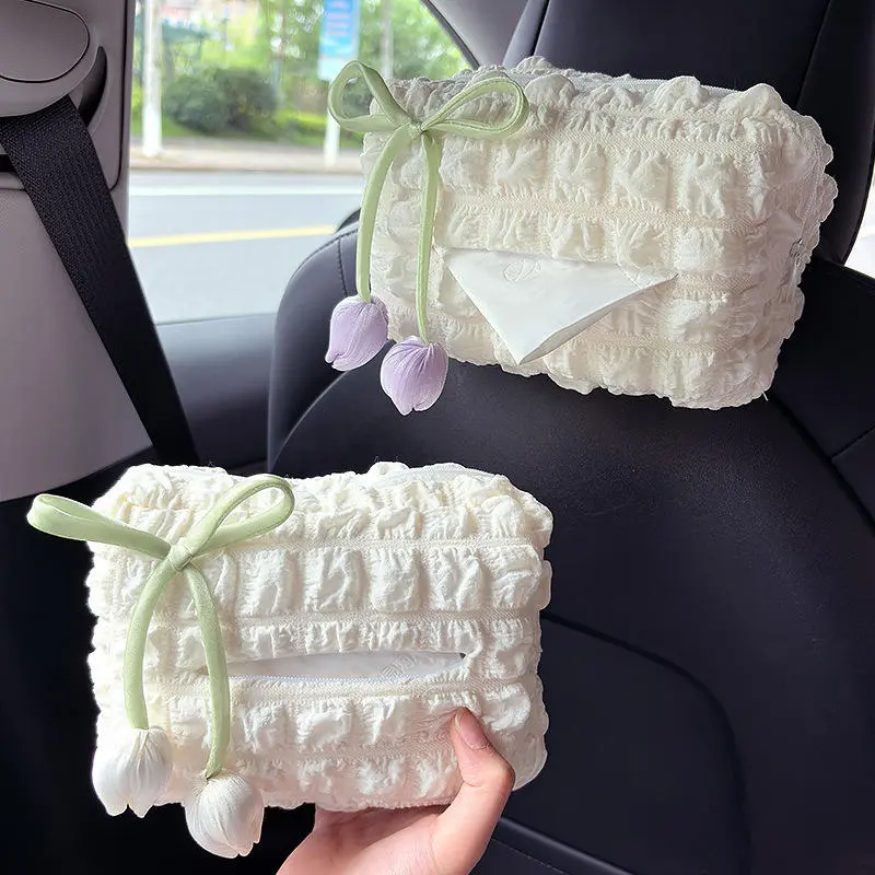 Cream Puff Tissue Box Holder Cute Tissue Boxes Bracket Auto Armrest Box Car Seat Back Car Decorations Car Tissue Holder