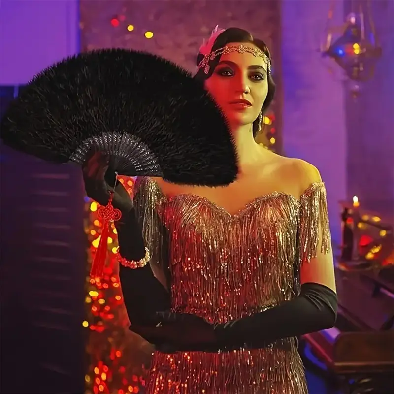 Peacock Feather Fan 1920s Great Gatsby Theme Party Dance Accessories Antique Classic Folding Fan Cheongsam Show Accessories