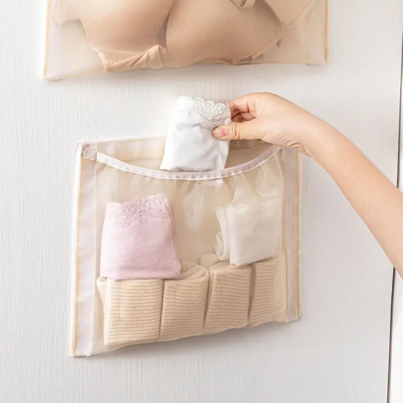 Storage hang Bag Double Sides Underwear Bra Foldable Home Organizer Wardrobe Clear Hanging Bag Tie Scarf Socks Storage Organizer