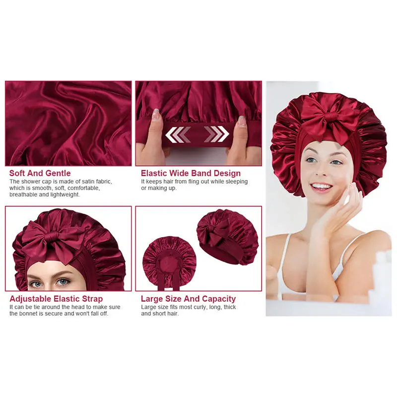 Sleeping Hat Women Satin Solid Night Sleep Cap Hair Care Bonnet Nightcap For Women Men Unisex Cap Bonnet De Nuit Shower Turban