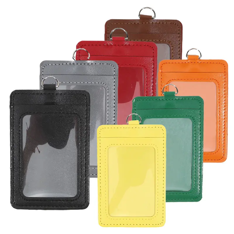 Retractable Lanyards ID Badge Holder Leather Porte Bus Pass Case Cover slip Men Women's Bank Credit Card Holder Strap Cardholder