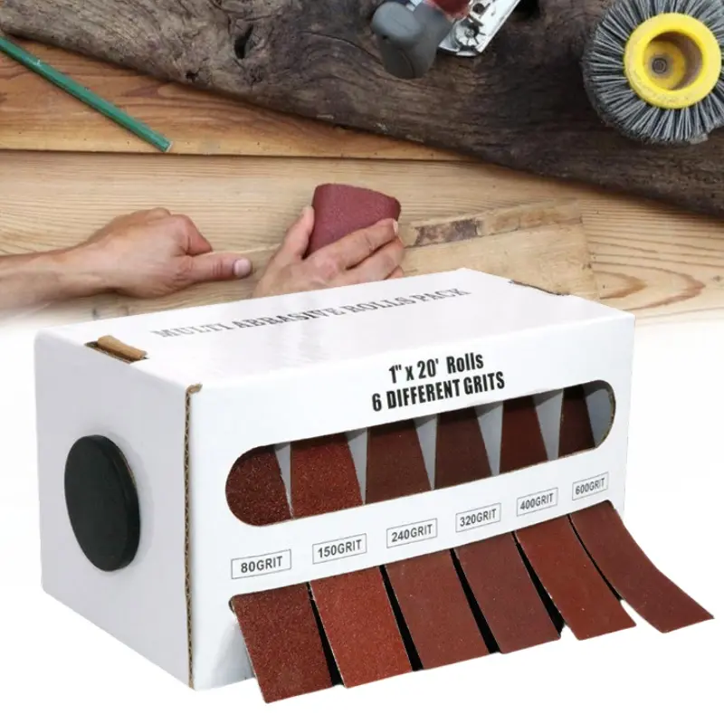 4/5/6 Roll Grits Sandpaper 6M Dry Grinding Emery Sanding Belt 20ft Abrasive Paper Pack with Dispenser Cloth for Metal Polishing