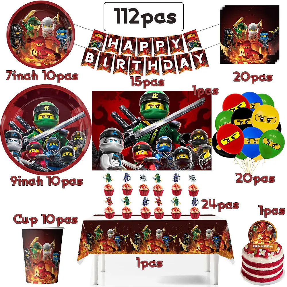 Cartoon Ninja Birthday Party Decoration Tableware Set Latex Balloon Tablecloth Character Cake Decoration Baby Shower Supplies