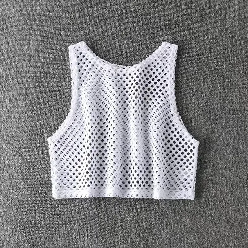 Sexy Black/Red Hollow Out Crop Top 2023 Mesh T-shirt Female Loose Fashion Summer Basic Tops For Women Fishnet Shirt