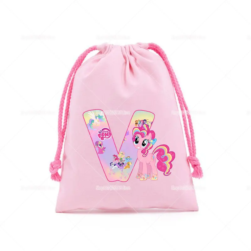 My Little Ponys Canvas Drawstring Bags Kawaii Figures A-Z Letters Kids Handbags Storage Birthday Party Decoration Pouches Gift