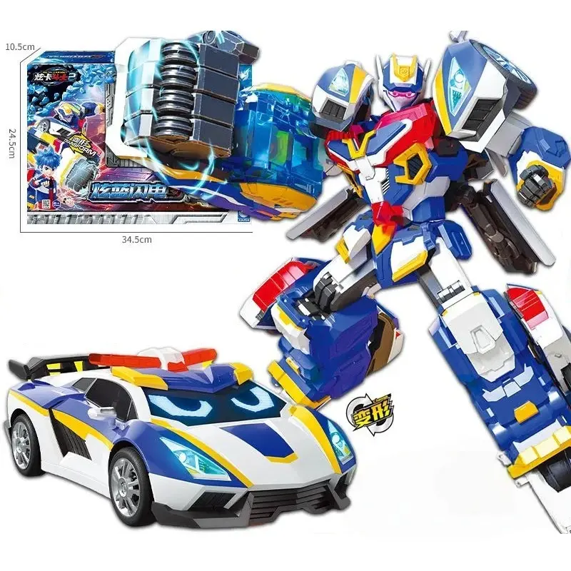 New Metal Cardbot Transforming Car to Robot Action Figures BLUE COP S with Card Transformation Robot Model Toys for Child Gift