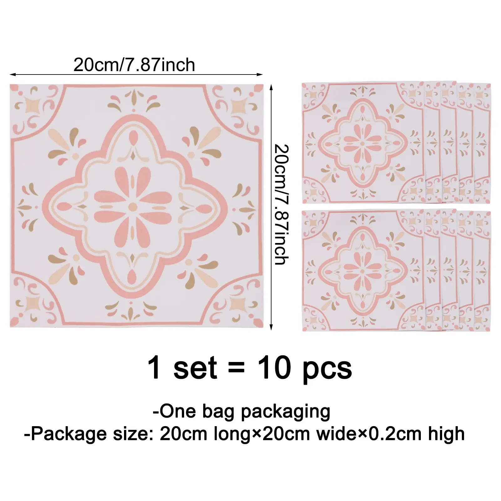 Vintage Charm Stickers Pink Pattern Stickers Home Decor Interior Decoration Exquisite Design Raised Grain Texture