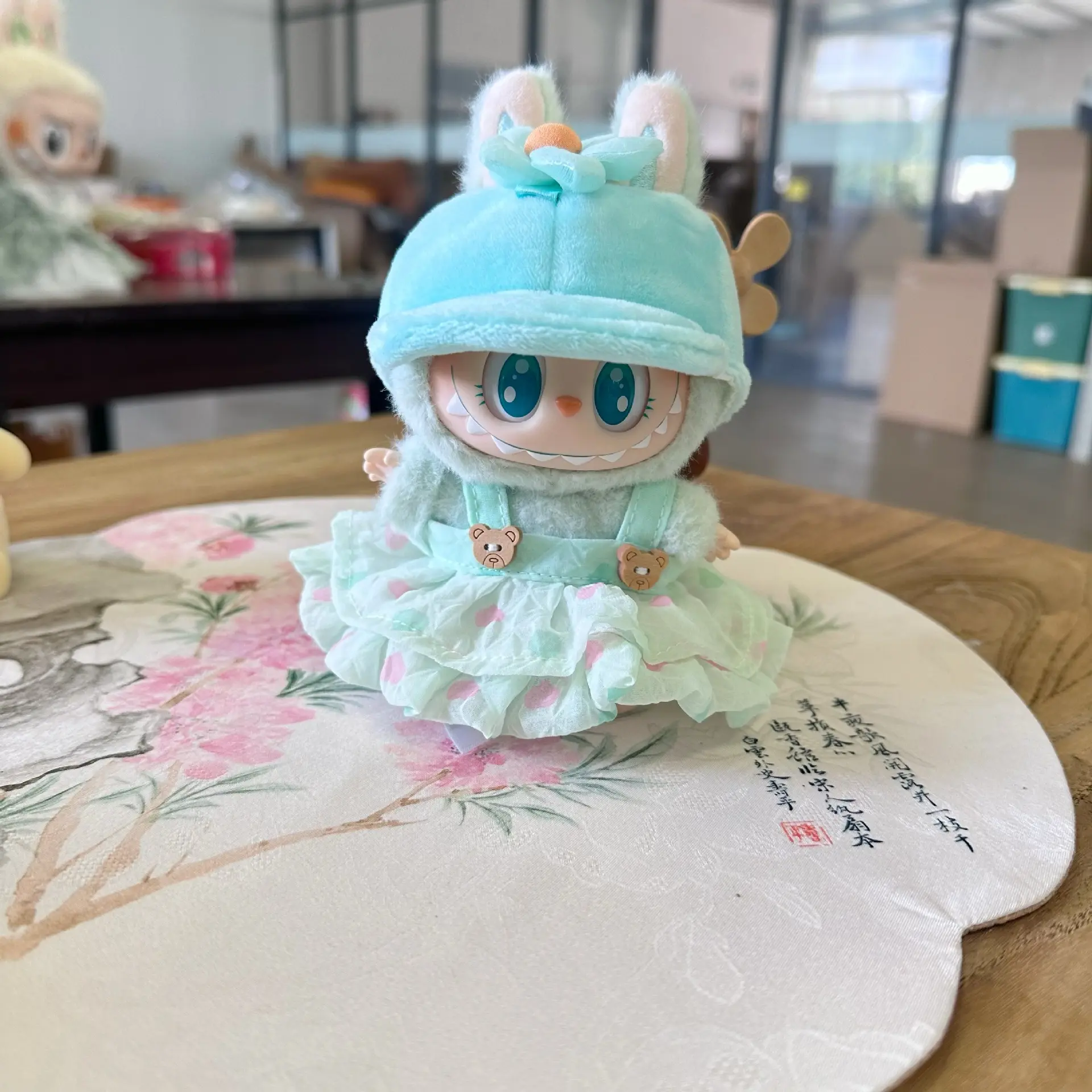 15/17cm LabubuV1 V2 V3 Doll Mini Plush Doll Cute Baseball cap set Accessories Gift