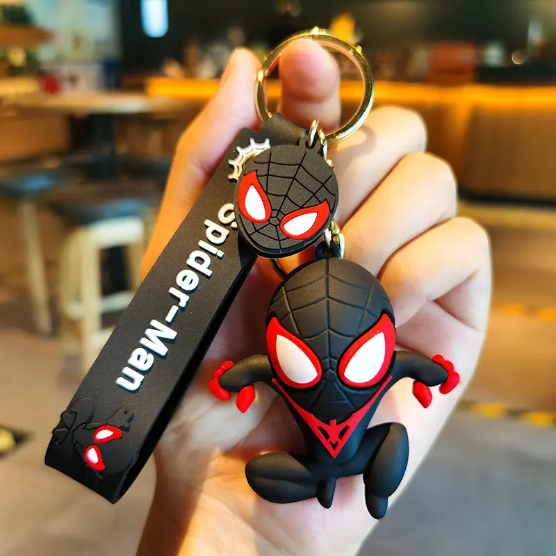 Superhero Spiderman Doll Silicone Keychain Marvel Avengers  Spider Keyrings for Backpack Accessories Men Car Pendant Key Holder