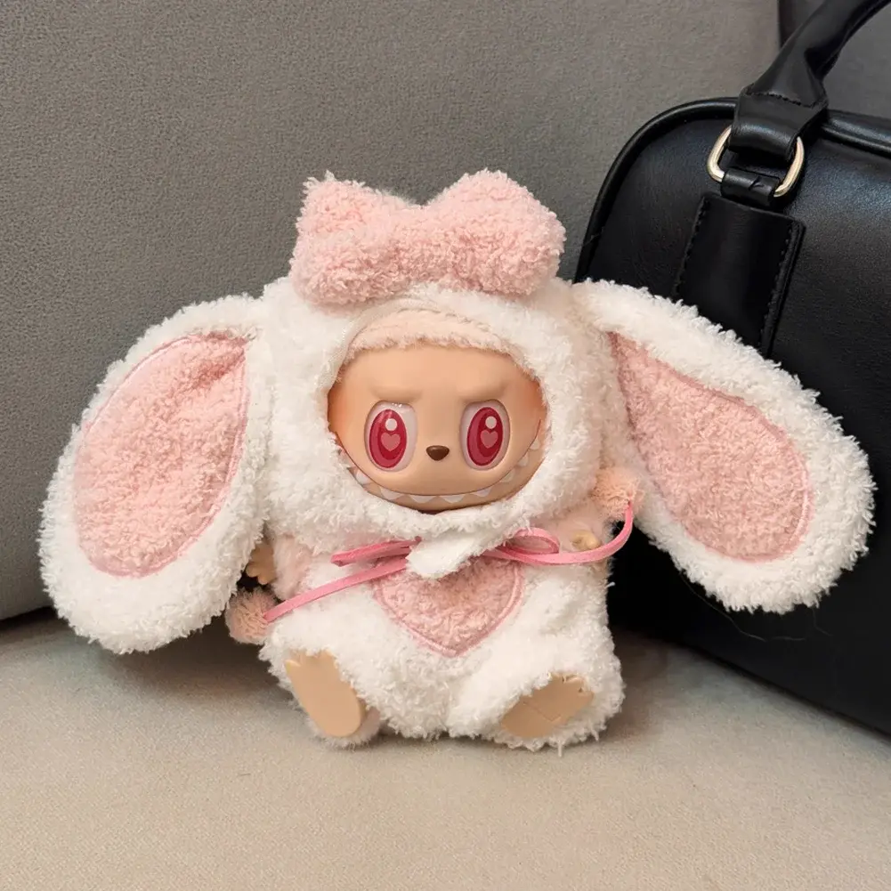 Mini Plush Doll's Animal Clothes Outfit Accessories For 17cm Labubu Doll Cute Rabbit Hoodie DIY Clothing No Doll