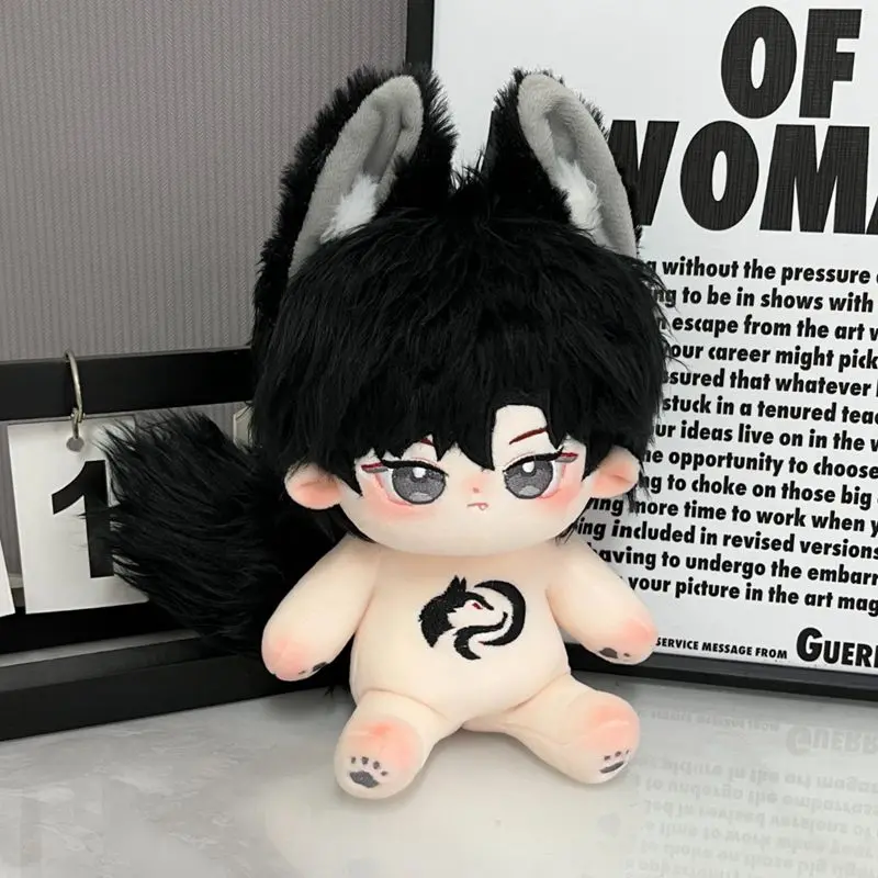 Kawaii Cotton Doll 20cm with Skeleton and No Attribute Male Doll with Animal Ears Big Tail Wolf Embroidery Doll Boy Gift