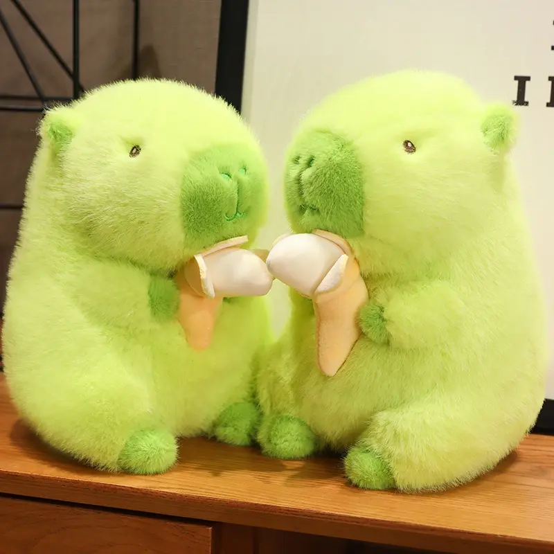 Fluffy Green Capybara Plush Doll Kawaii Capybara Holding Banana Stuffed Toy Simulation Stuffed Animals Birthday Gift Home Decor