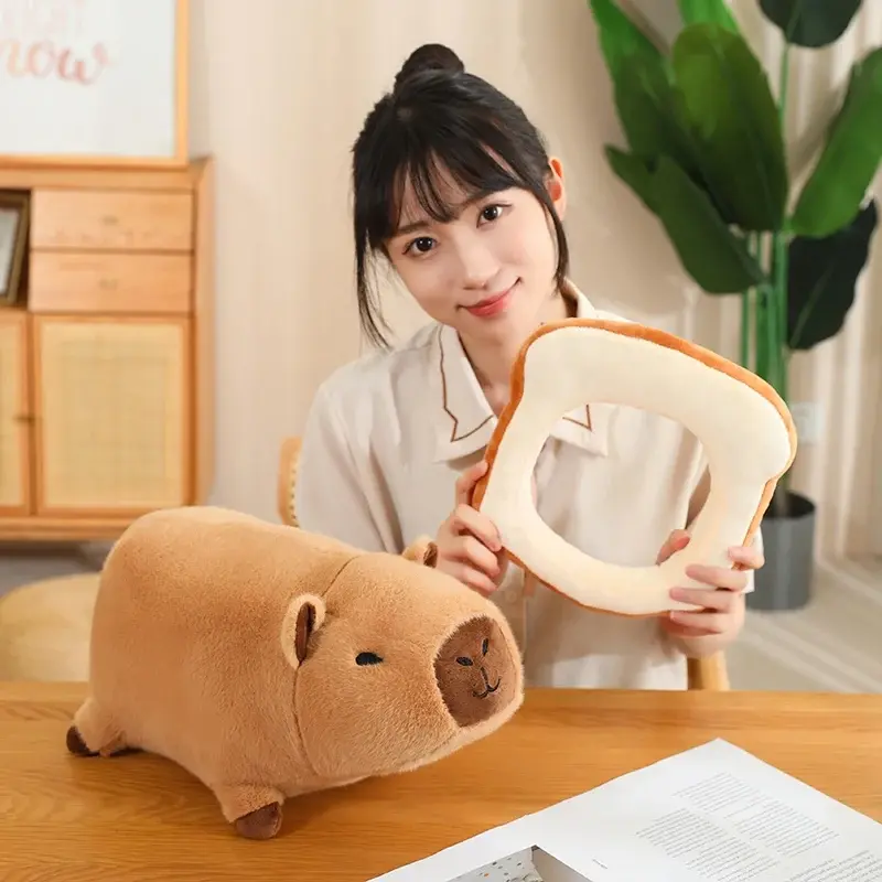 Kawaii Creative Capybara Plush Doll Lying Bee Flower Bread Lion Turned Capybara Plush Toy Pillow Birthday Gift For Boys Girls