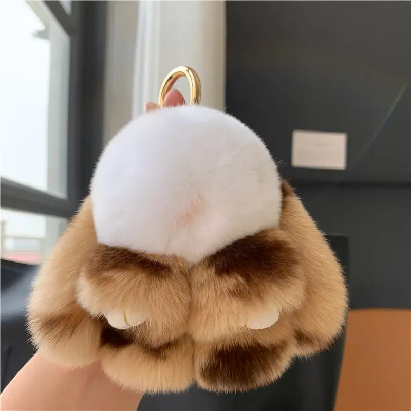 10cm Cute Plush Bunny Keychain Women Fur Pom Pom Angel Rabbit Key Ring Hare Pompom Plush Dolls Toy Girls Bag Key Pendant