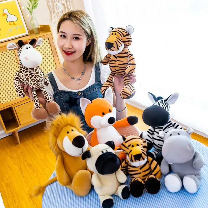 25CM Kawaii Jungle Animal Plush Toys Forest Animal Plush Dog Zebra Elephant Lion Fox Giraffe Children's Toys Doll Birthday Gift