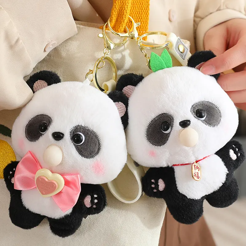 Can Bubble Panda Plush Keychain Cartoon Doll Pendant for Women Bag Kawaii Plushies Toys Car Keyring Holiday Gift