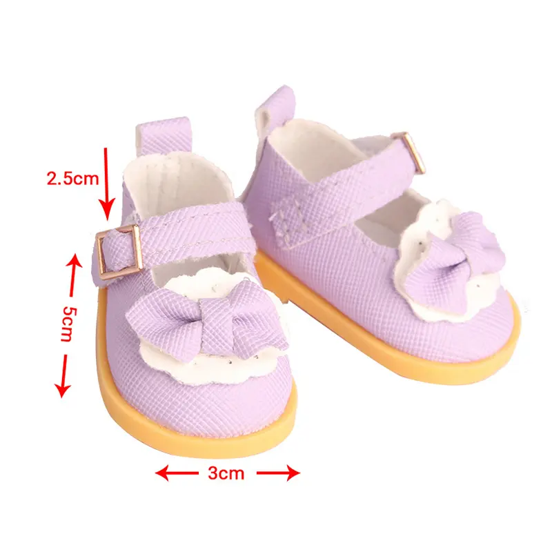 14inch PU Leather Bow Doil Doll Mini Shoes 5cm Sequin Wear For 20cm Toys American Dolls Girl's Gift