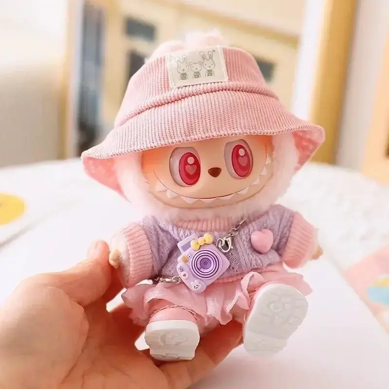 Mini Doll'S Clothes Outfit Accessories for 15-17cm Ropa Labubu & 10cm Cotton Doll Love Hoodie Pink Yarn Skirt Clothing no doll