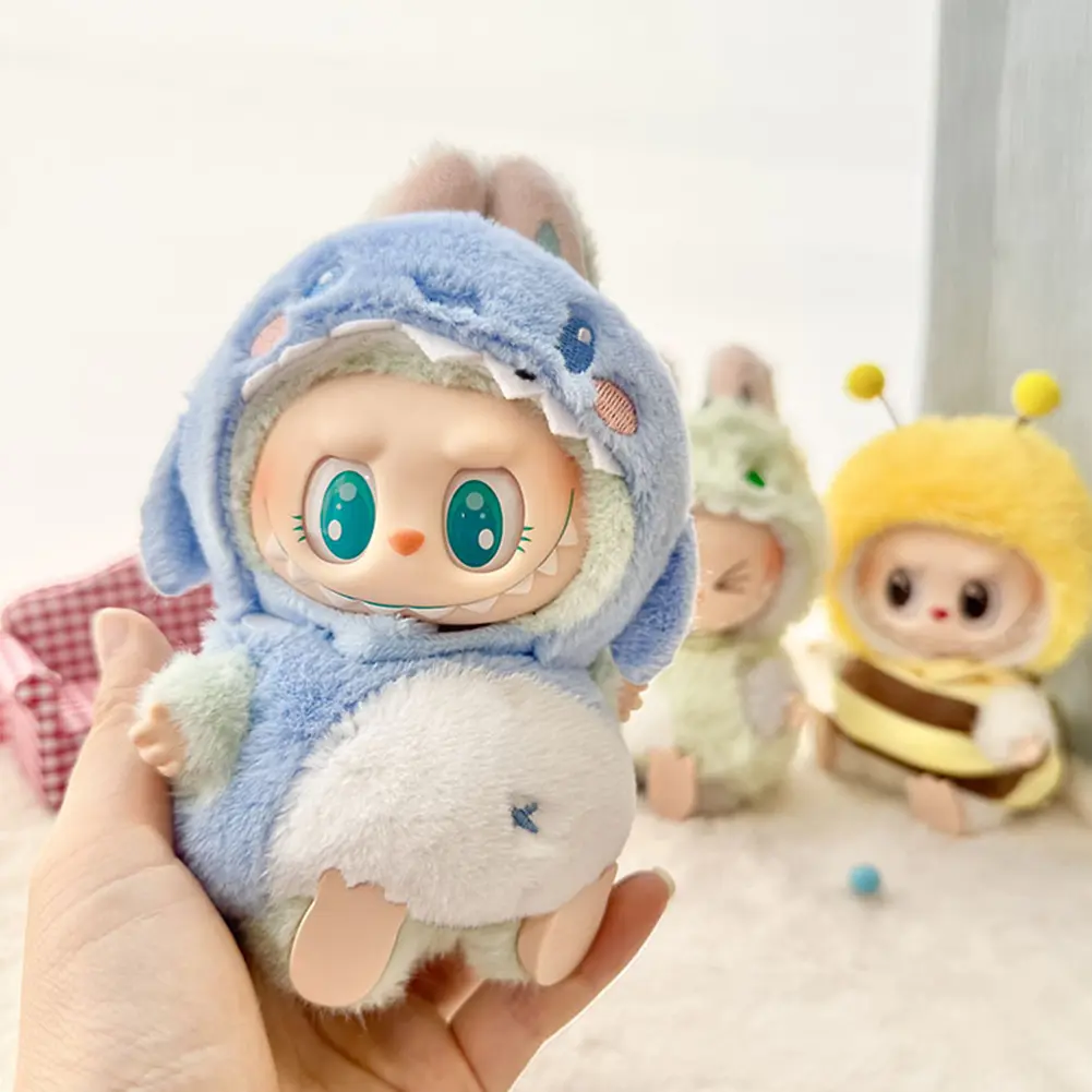 DIY Cute Clothes For 17cm Labubu Pendant Sitting Doll Shark Bee Dinosaur Mini Dolls Accessories Cartoon Clothes Decoration
