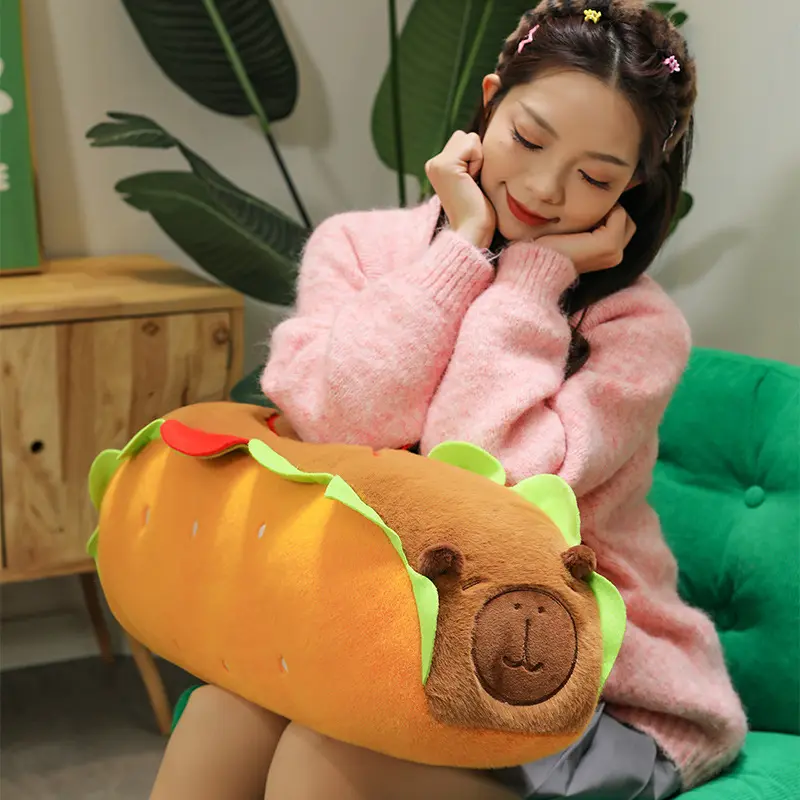 35/50cm Cartoon Hot Dog Style Capybara Long Strip Pillow Plush Stuffed Doll Toy Cute Home Desktop Decoration Ornament Kids Gift