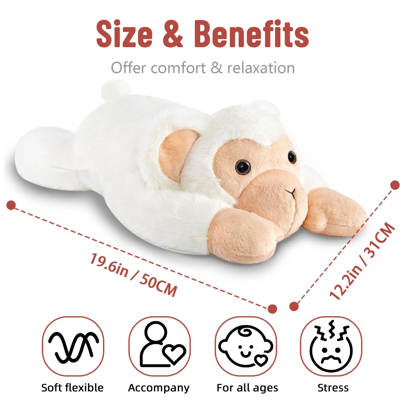 Niuniu Daddy 20" | 3.3 Pound Monkey Weighted Stuffed Animals Large White Monkey Pillowfort Plush Lap Animal Toys for Kids Adult