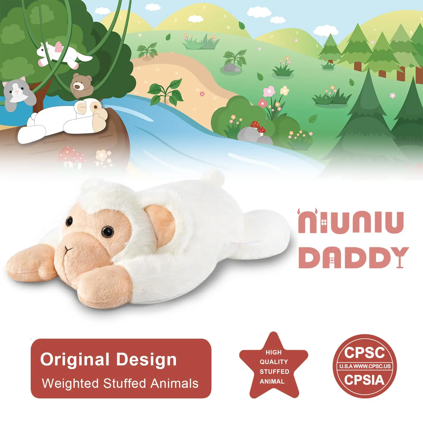 Niuniu Daddy 20" | 3.3 Pound Monkey Weighted Stuffed Animals Large White Monkey Pillowfort Plush Lap Animal Toys for Kids Adult