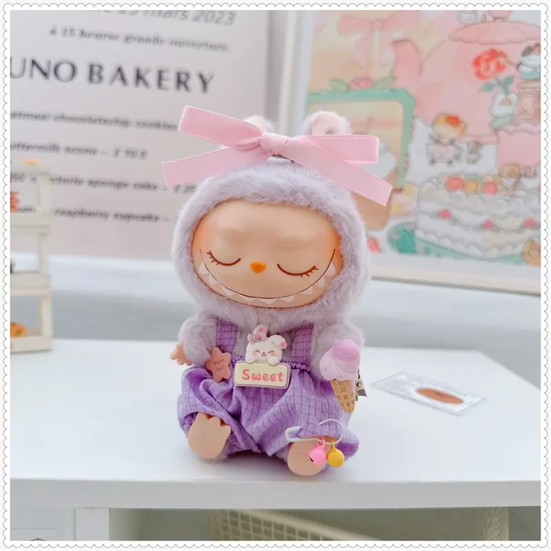 15cm/17cm Mini Plush Doll's Clothes Labubu Idol Dolls Sitting Party Cute Animals Hat Ice Cream Pants Clothing Accessories Gift