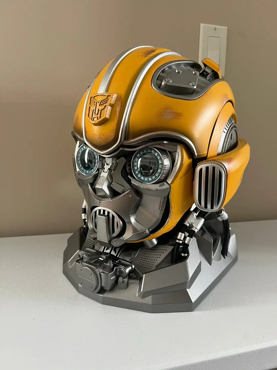 Bumblebee Optimus Prime 1:1 Helmet Voice Control Mask Action Figure Bluetooth Base Light Up Eyes Collection for Kids Toys Gift