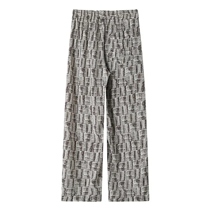 Men's four seasons trend of solid color pants fashion casual versatile drawstring plaid striped loose for travel