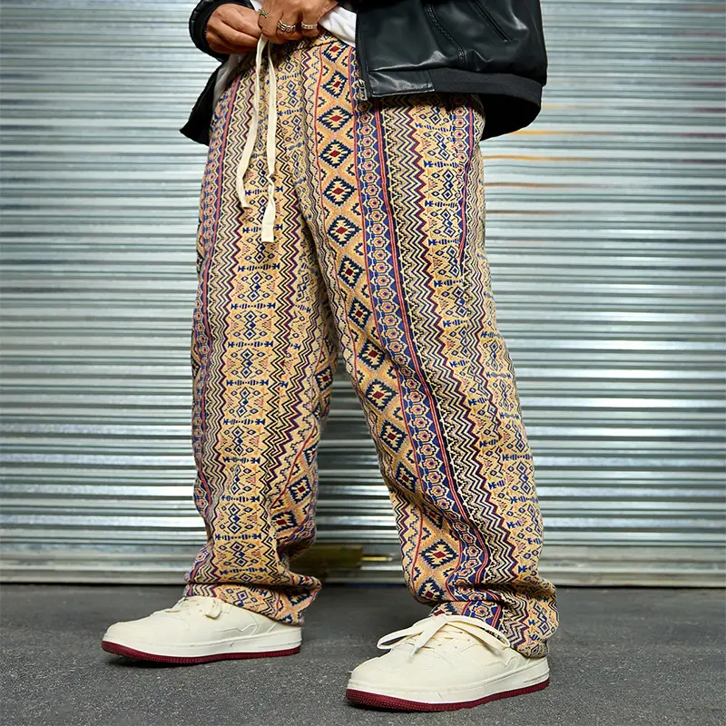 TRAF Men's Stylish Bohemian Patterned Pants - Perfect for Casual Outings and Festivals - Comfortable Fit with Elastic Waistband