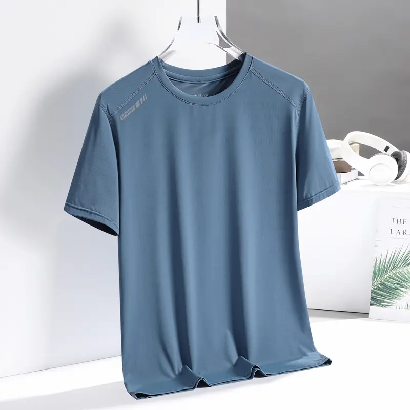 Fashionable New Summer Sports Men's Casual Full-Color Ice Silk Short-Sleeved T-Shirt Loose Large Size Breathable Gym Clothing