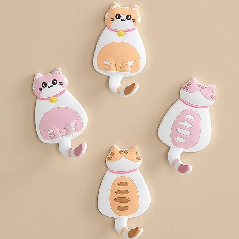 Cat Hook Animal Wall Hooks Adhesive Key Holder Walls Door Coat Hanger Cartoon Kitten Hook Self Adhesive Door Hangers Hooks