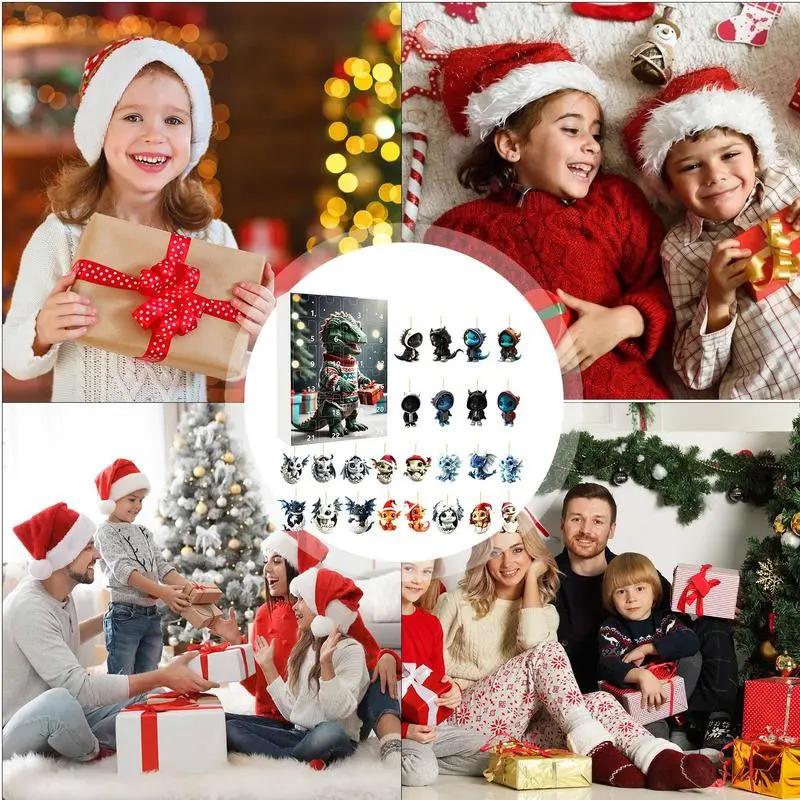 Blue Dragon Christmas Advent Calendar 24pcs Christmas Tree Dragon Pendants Decor Christmas Countdown Calendar kit Christmas gift