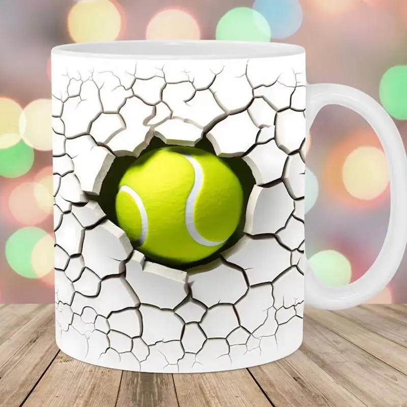 Travel Coffee Mug Flat 3D Effect 350ml Ball Tumbler Coffee Mug Novelty Vivid Colors Ceramic Mug For Coffee Tea Hot Chocolate