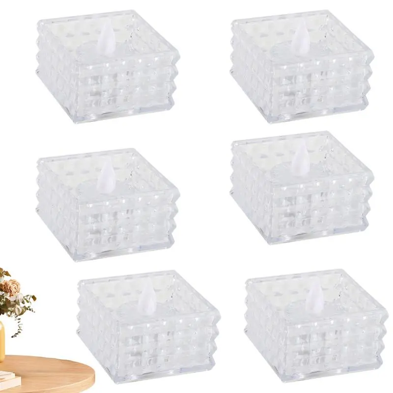 Led Tea Light 6pcs Cube Flameless Tea Lights Realistic Home Decorations Romantic Candles Light For Festival Party Birthday