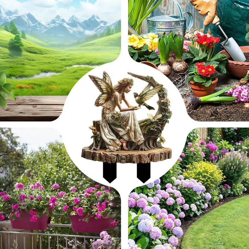 Fairy Garden Stakes Outdoor Garden Stake Fairy Hummingbird Ornament Waterproof Fairy Garden Stake Flower Pots Ground Plug For