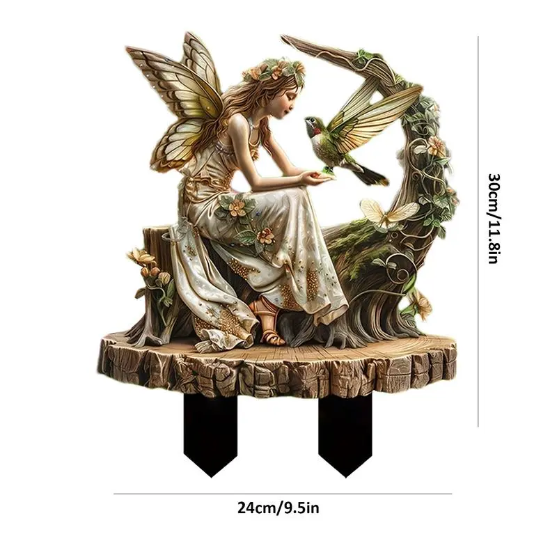 Fairy Garden Stakes Outdoor Garden Stake Fairy Hummingbird Ornament Waterproof Fairy Garden Stake Flower Pots Ground Plug For